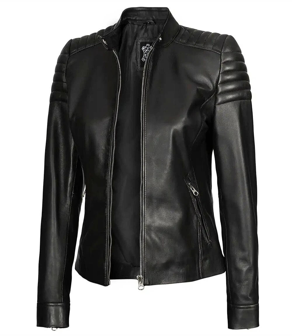 Carrie Womens Slim Fit Leather Jacket Black