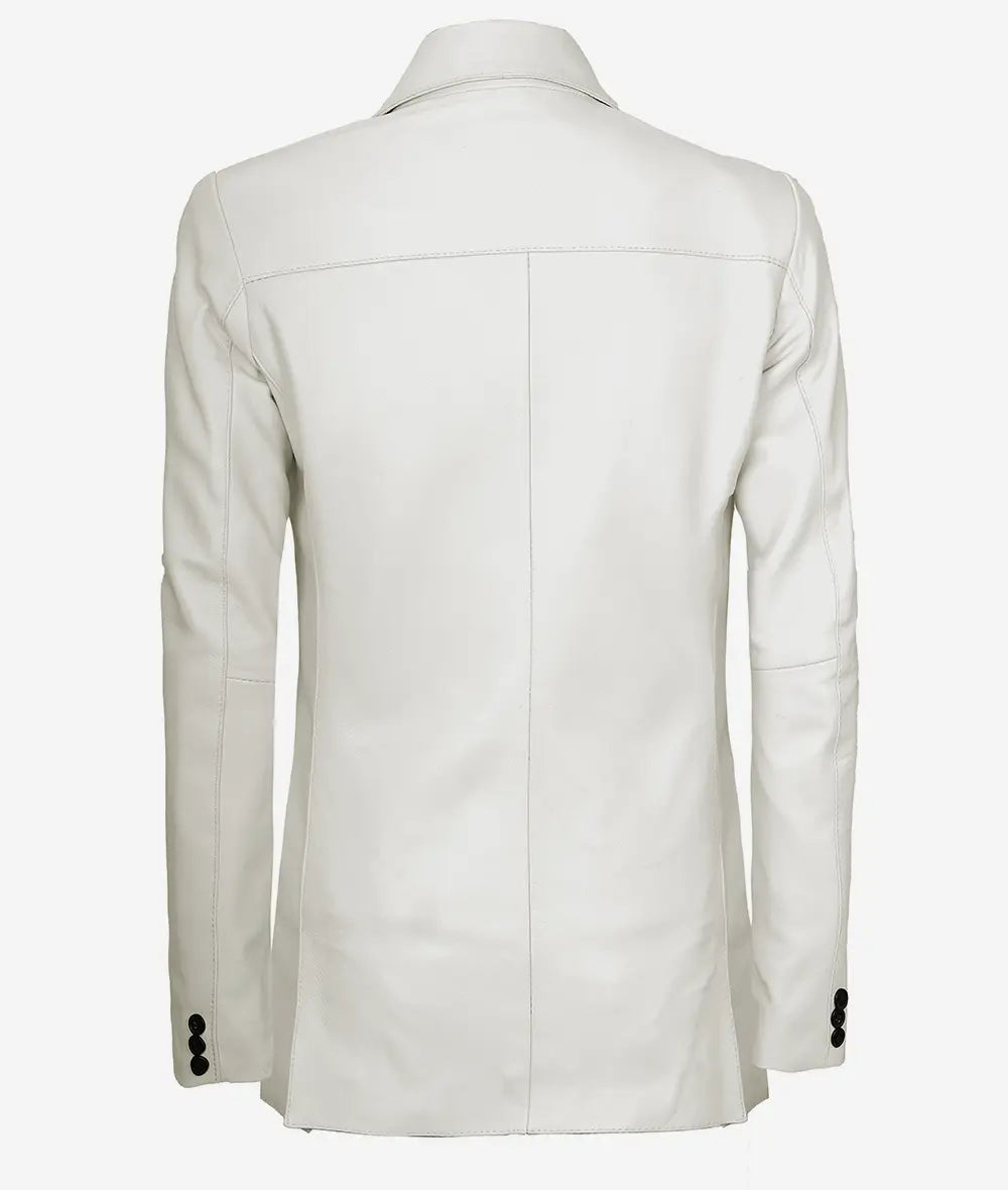 Womens Two Button White Leather Blazer