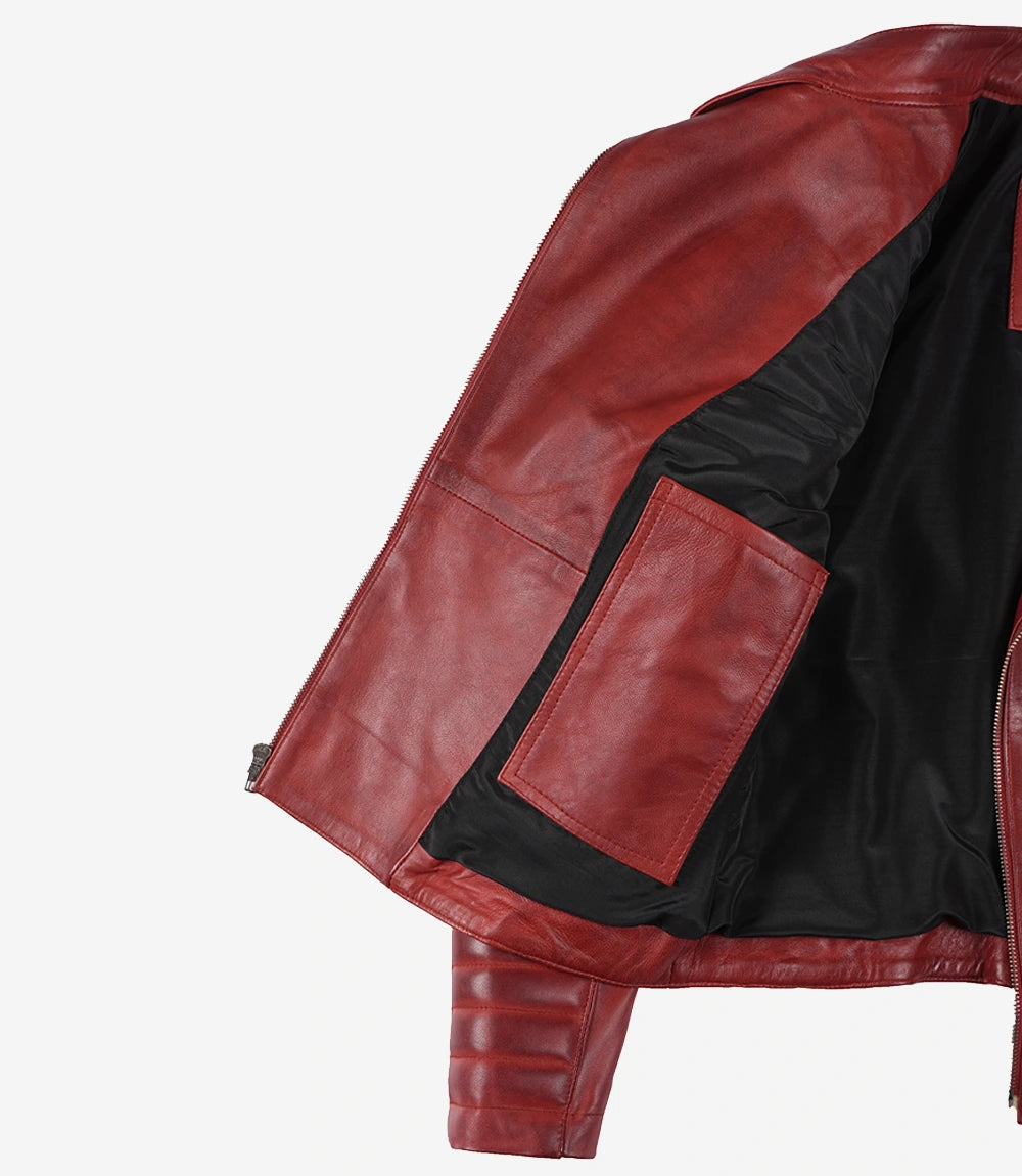 Womens Asymmetrical Red Leather Moto Jacket