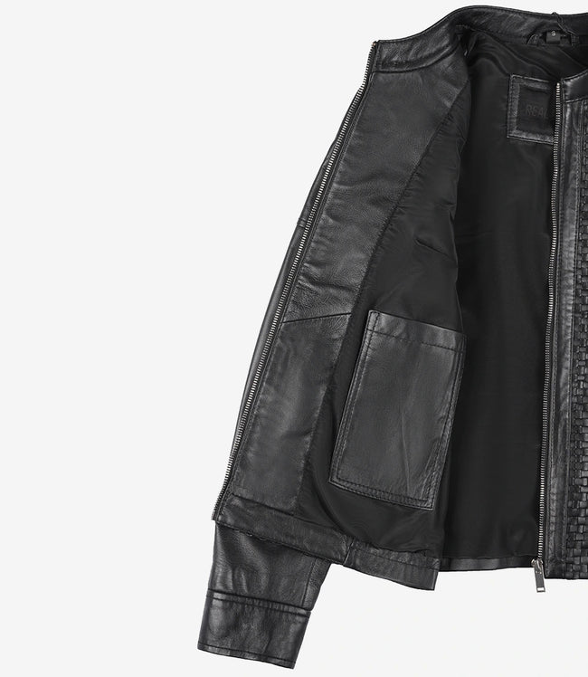 Womens Slim Fit Black Textured Leather Jacket