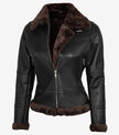 Womens Dark Brown Shearling Leather Bomber Jacket