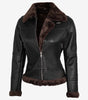 Womens Dark Brown Shearling Leather Bomber Jacket