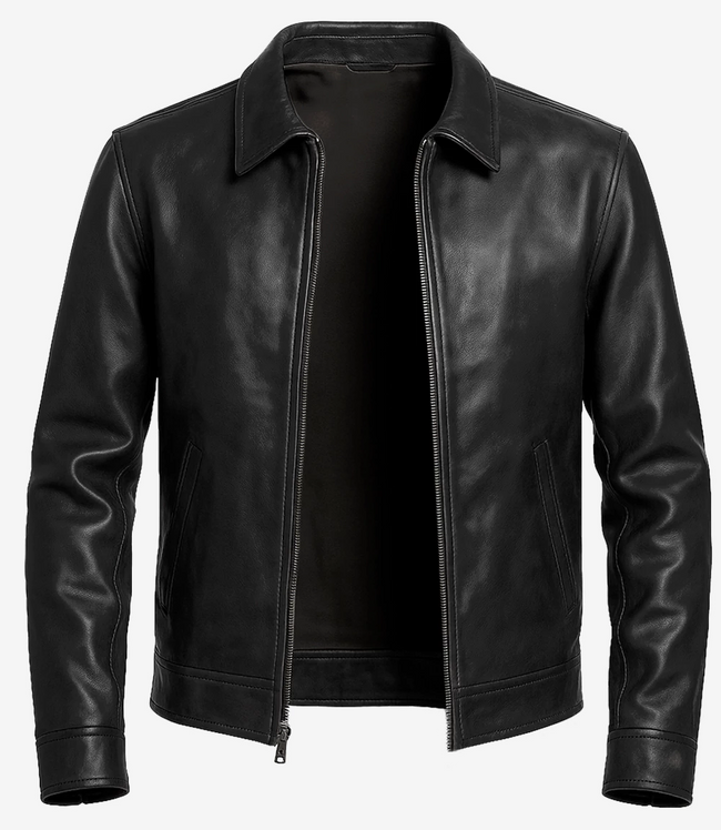 Mens Classic Black Harrington Leather Jacket