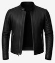 Black Cafe Racer Leather Jacket For Men