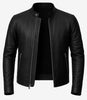 Black Cafe Racer Leather Jacket For Men