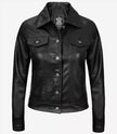 Womens Black Leather Trucker Jacket