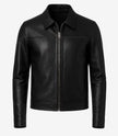 Mens Black Shirt Collar Leather Jacket