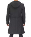 Mens Knee Length Grey Hooded Wool Coat