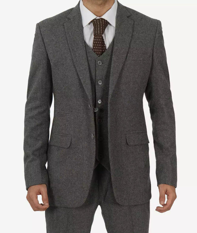 Grey Three Piece Two Button Suit Mens