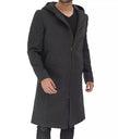 Mens Knee Length Grey Hooded Wool Coat