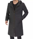 Mens Knee Length Grey Hooded Wool Coat