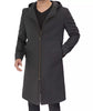 Mens Knee Length Grey Hooded Wool Coat