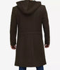 Mens Dark Green Hooded Wool Coat