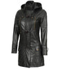 Womens Black 3 4 Length Leather Coat With Hood