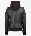 Womens Rub Off Brown Hooded Bomber Leather Jacket