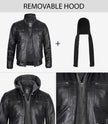 Mens Black Leather Hooded Moto Jacket