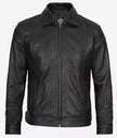 Black Vintage Shirt Collar Leather Jacket Mens