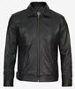 Black Vintage Shirt Collar Leather Jacket Mens