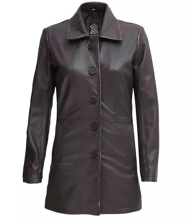 Womens Distressed Brown Leather Coat