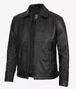 Black Vintage Shirt Collar Leather Jacket Mens
