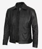 Black Vintage Shirt Collar Leather Jacket Mens