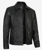 Black Vintage Shirt Collar Leather Jacket Mens