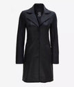 Womens Tall Wide Collar 3 Quarter Black Leather Coat