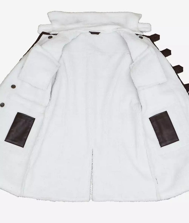 Dark Brown Shearling Lined Leather Coat Mens