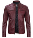 Mens Lambskin Maroon Cafe Racer Leather Jacket