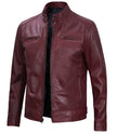 Mens Lambskin Maroon Cafe Racer Leather Jacket
