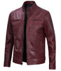 Mens Lambskin Maroon Cafe Racer Leather Jacket