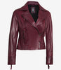 Womens Real Lambskin Leather Asymmetrical Maroon Motorcycle Leather Jacket