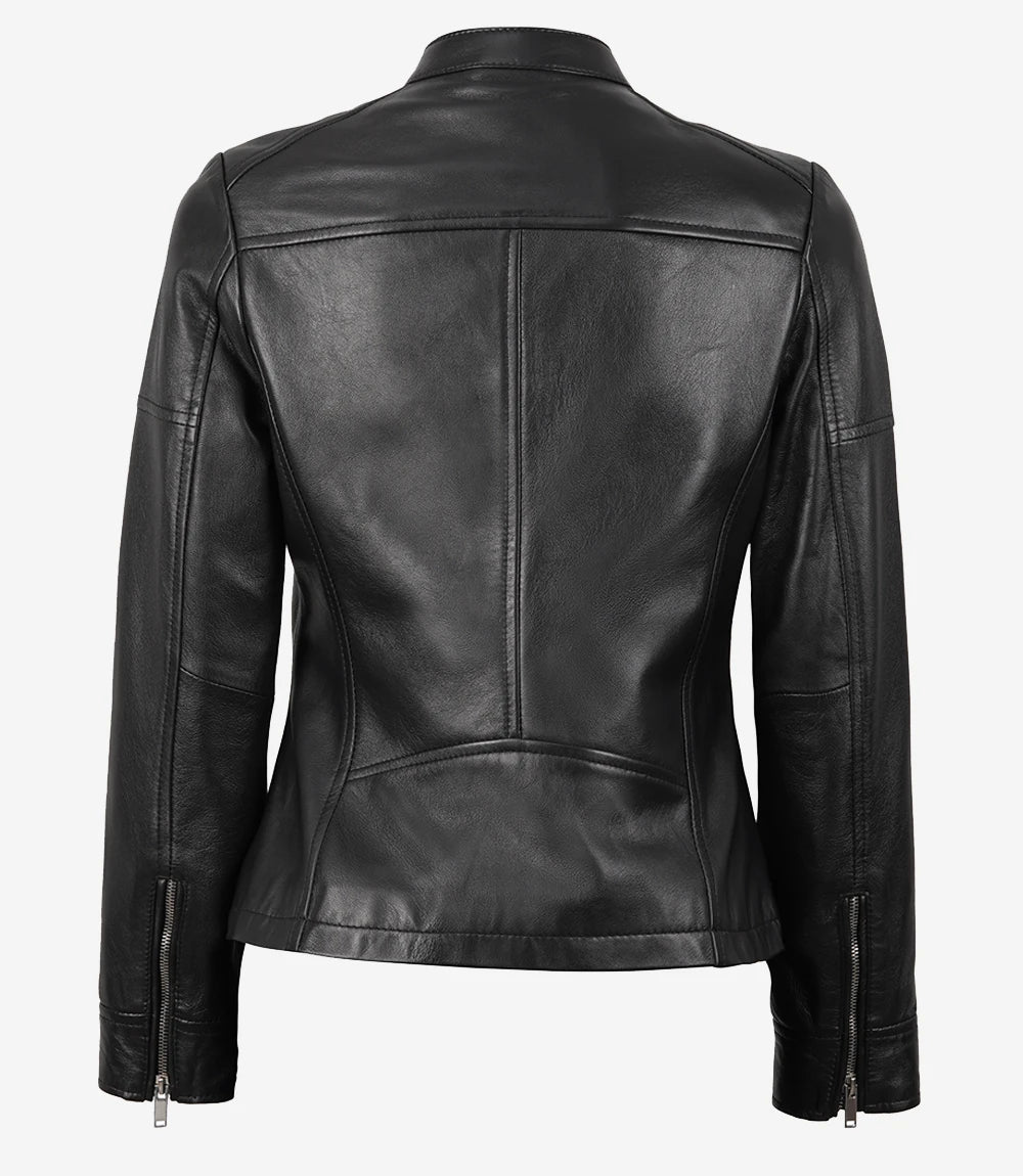 Womens Slim Fit Black Textured Leather Jacket