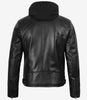 Men's Black Leather Jacket with Removable Hood
