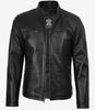 Men's Black Leather Jacket with Removable Hood