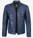 Men's Blue Biker Style Leather Jacket