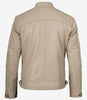 Men's Biker Style Beige Leather Jacket - Quilted Shoulder