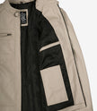 Men's Biker Style Beige Leather Jacket - Quilted Shoulder