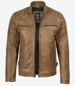 Mens Camel Brown Biker Style Leather Jacket