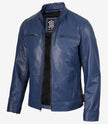 Mens Classic Blue Biker Style Leather Jacket