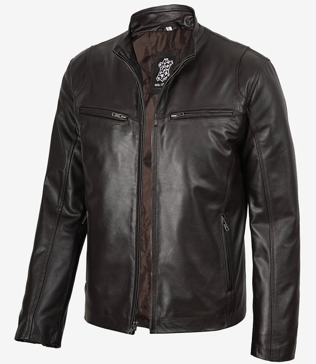 Mens Classic Dark Brown Biker Style Leather Jacket