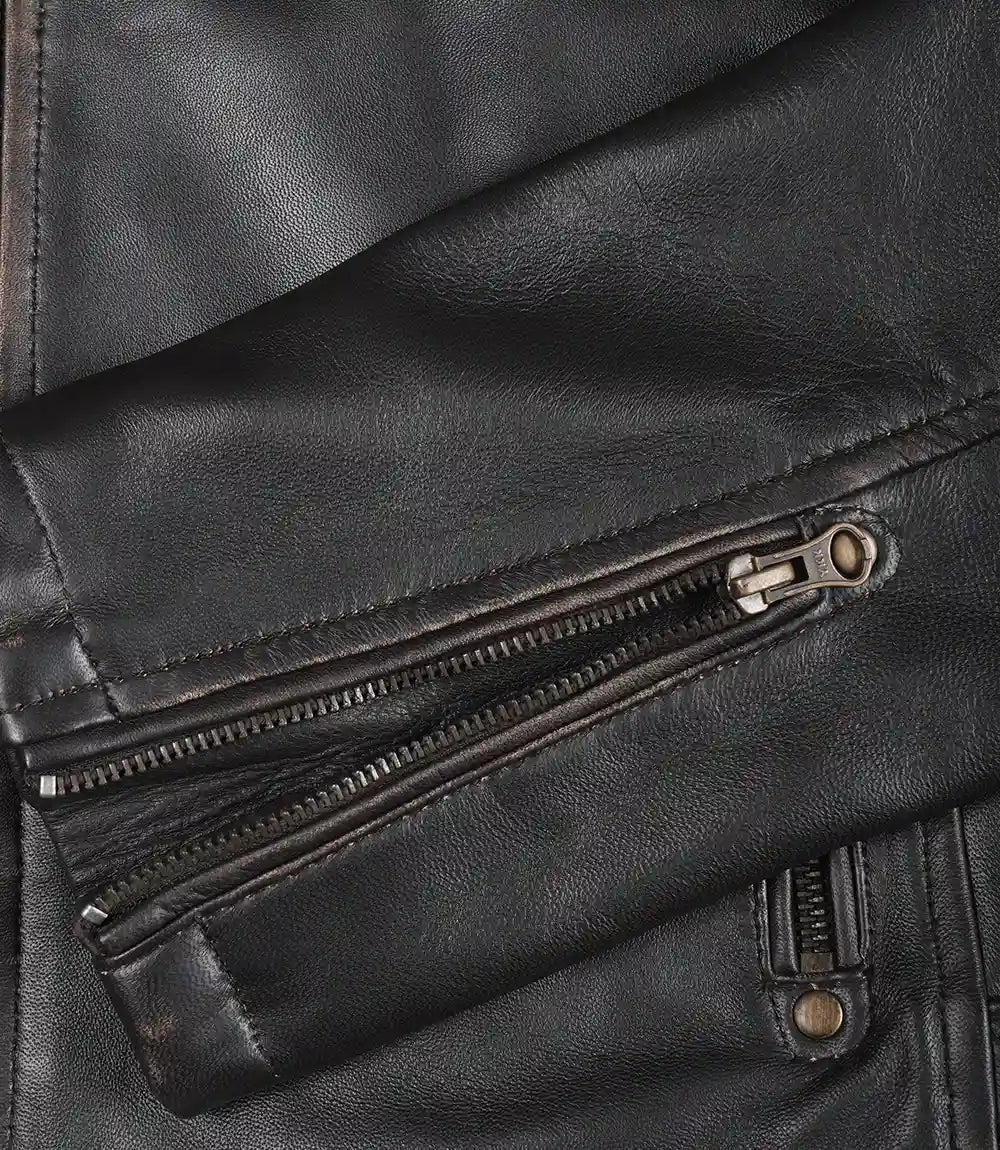 Mens Distressed Brown Biker Style Leather Jacket