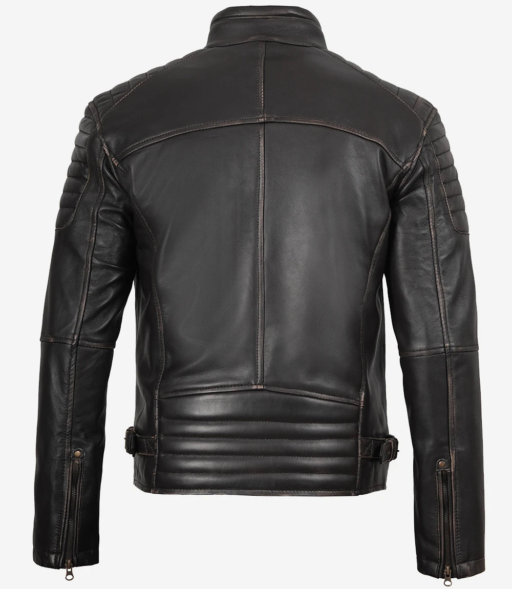 Mens Distressed Brown Biker Style Leather Jacket