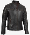 Mens Distressed Brown Biker Style Leather Jacket