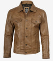 Men's Real Leather Camel Brown Trucker Jacket