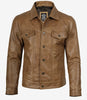 Men's Real Leather Camel Brown Trucker Jacket
