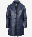 Mens Real Leather 3/4 Length Blue Car Coat