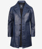 Mens Real Leather 3/4 Length Blue Car Coat