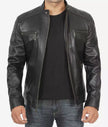 Black Hooded Leather Jacket Mens 