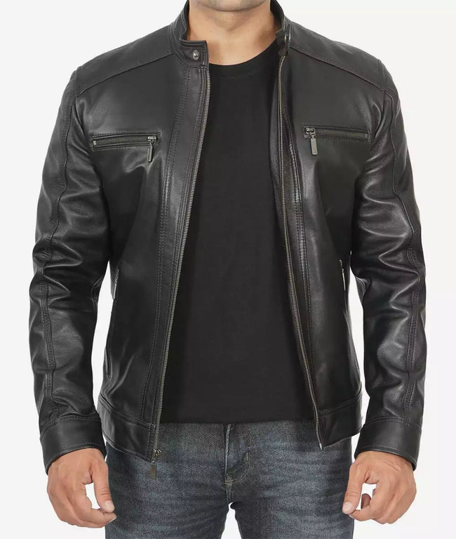 Black Hooded Leather Jacket Mens 